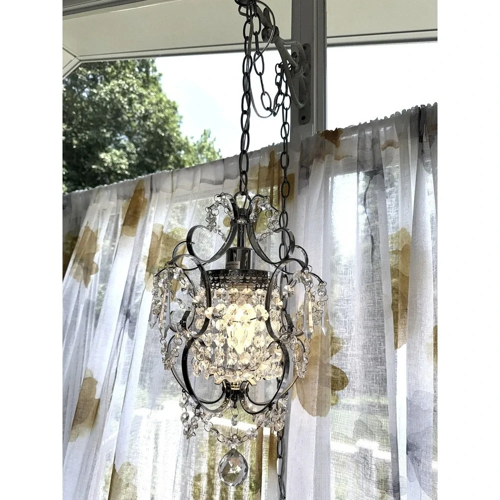 Mini Crystal Chandelier Silver Chrome Pendant Light Fixture Glam Excellent